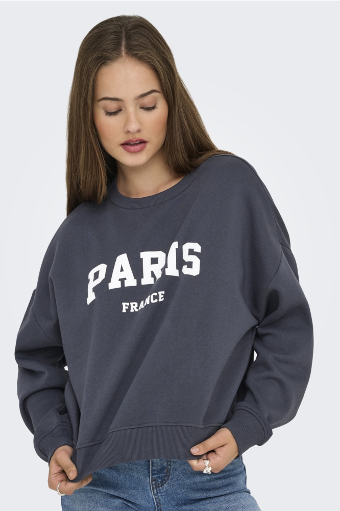ONLSWEAT LIFE L/S CREW O.SIZE STATE 15254183 INDIA INK/PARIS FRANCE